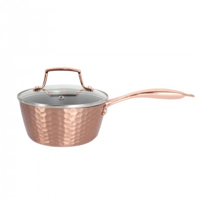 2020 NEWEST HAMMERED GOLDEN ROSE COLOR ALUMINUM COOKWARE  NON STICK SAUCEPAN MILK POT  WITH GLASS LID