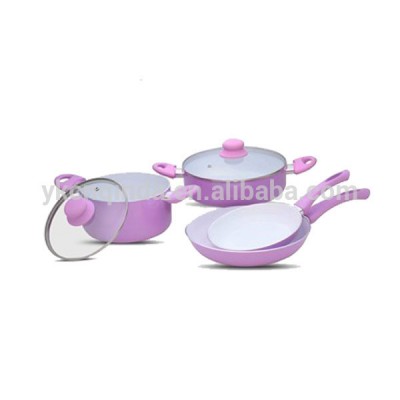 Custom High Quality 6 Pcs Aluminum Cookware Set With Ceramic Coating In Pink Color